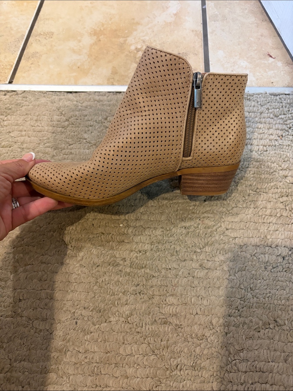 Lucky Brand Beige Perforated Ankle Boot with Side Zip - Women - Picture 5 of 11